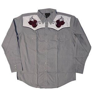 High Noon Western Pearl Snap XL Cowboy Shirt Embroidered Rose Flower Yoke